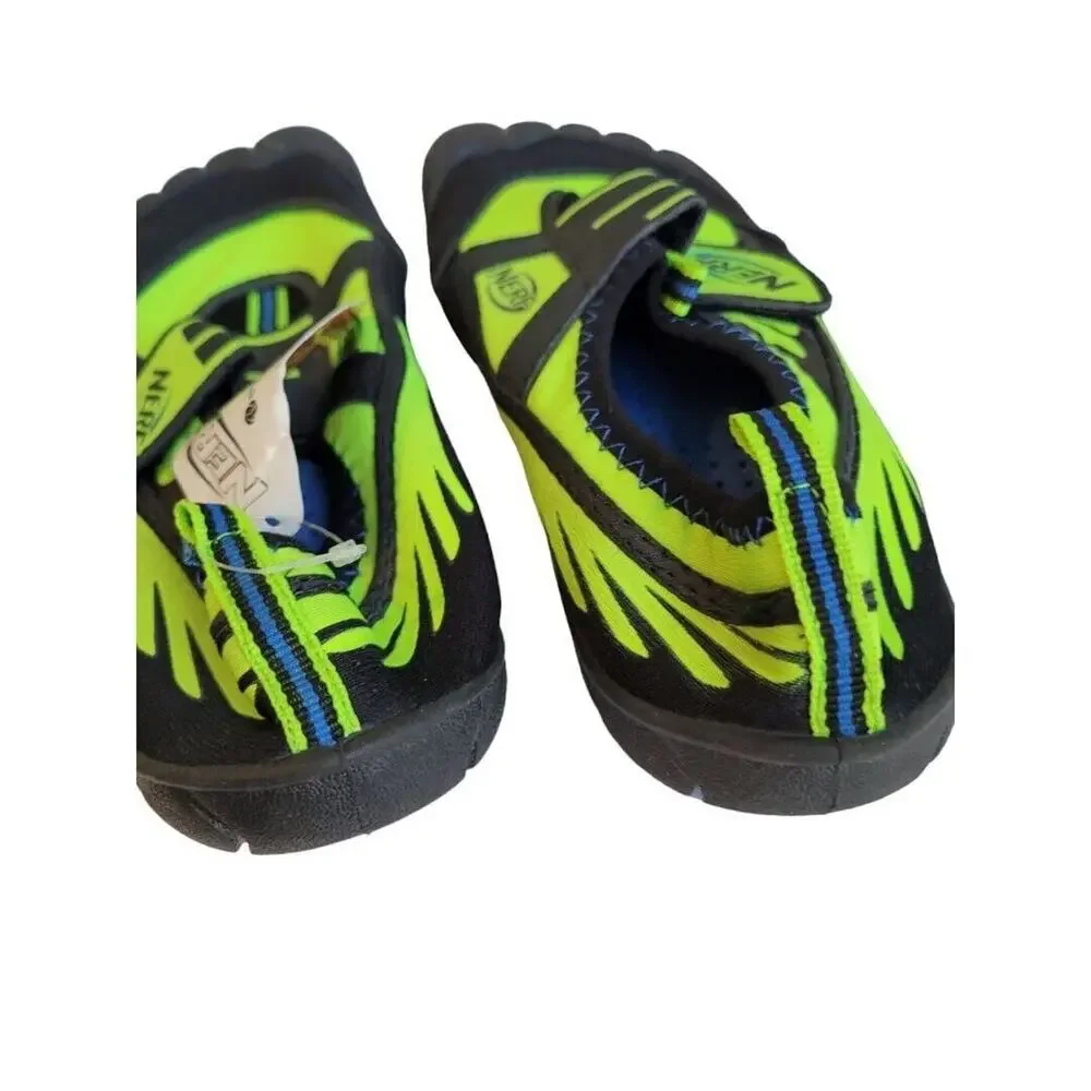 Large Youth (2/3) Nerf Toed Shoes Black Neon Green Water Beach Shoes New